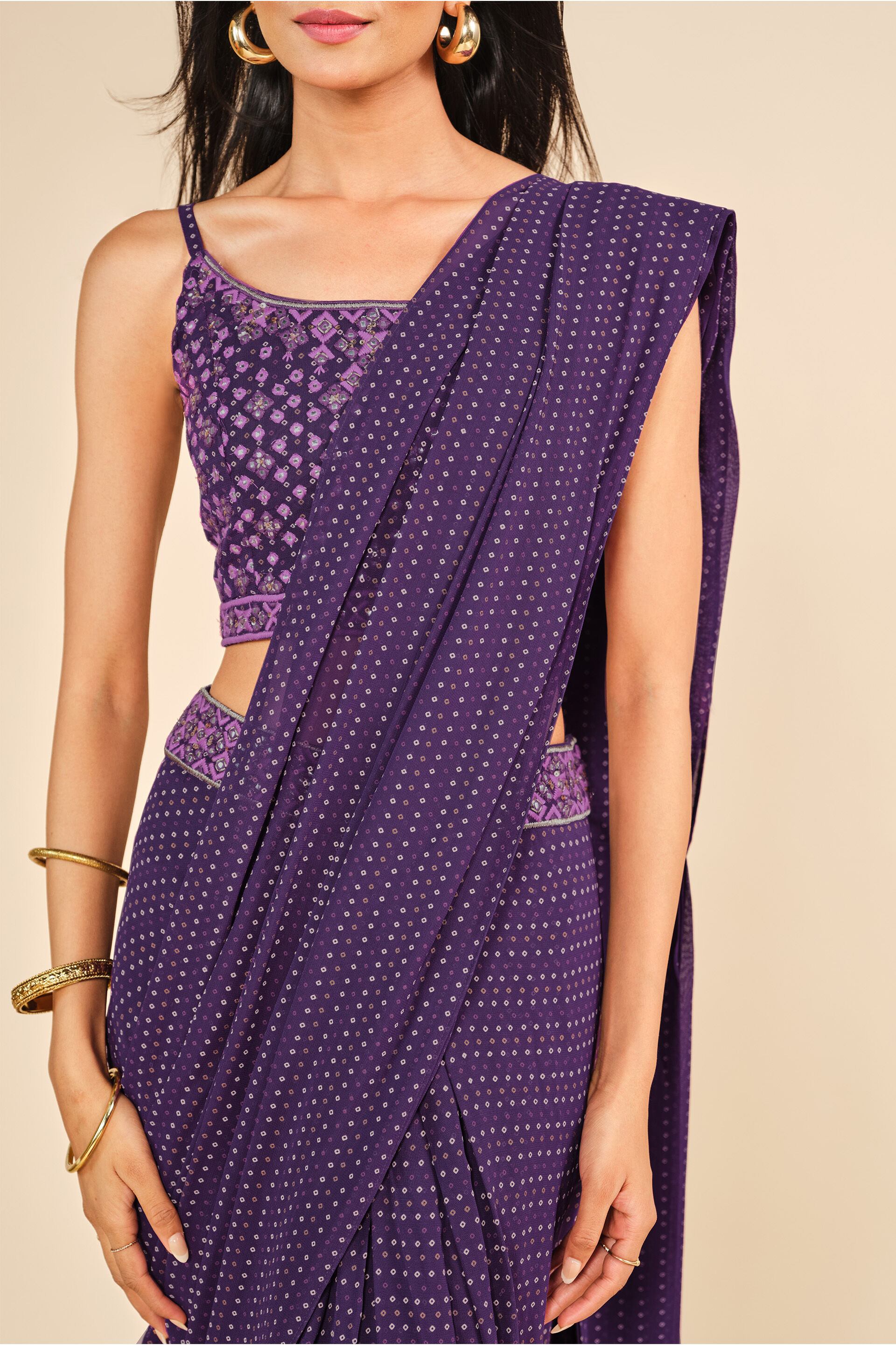 Sitaare Saare Pre-Draped Purple Saree, Purple, image 5